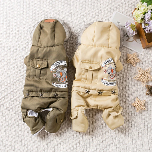 Pet Dog  Thickness Hooded Driver Style Four Legs Cotton Winter Coat Windproof Dog Jumpsuit Warm Small Puppy Dogs Clothing