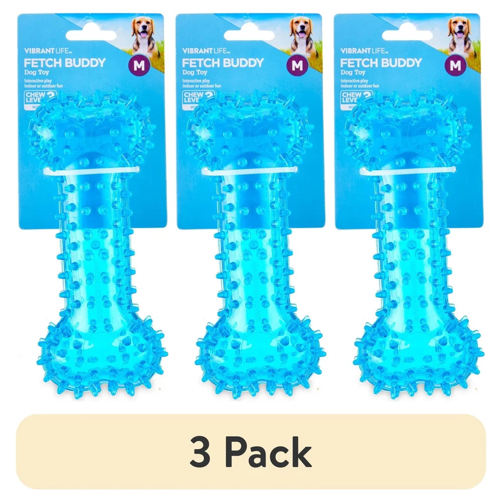 3 Pack Spiky Blue Bone Dog Toy Chew Level 3 Interactive Fetch Play Indoor Outdoor Durable TPR Chewable Moderate Chewers