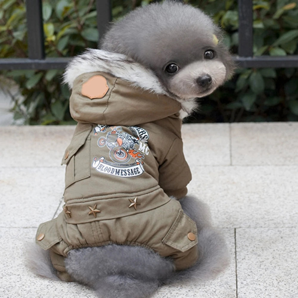 Pet Dog  Thickness Hooded Driver Style Four Legs Cotton Winter Coat Windproof Dog Jumpsuit Warm Small Puppy Dogs Clothing