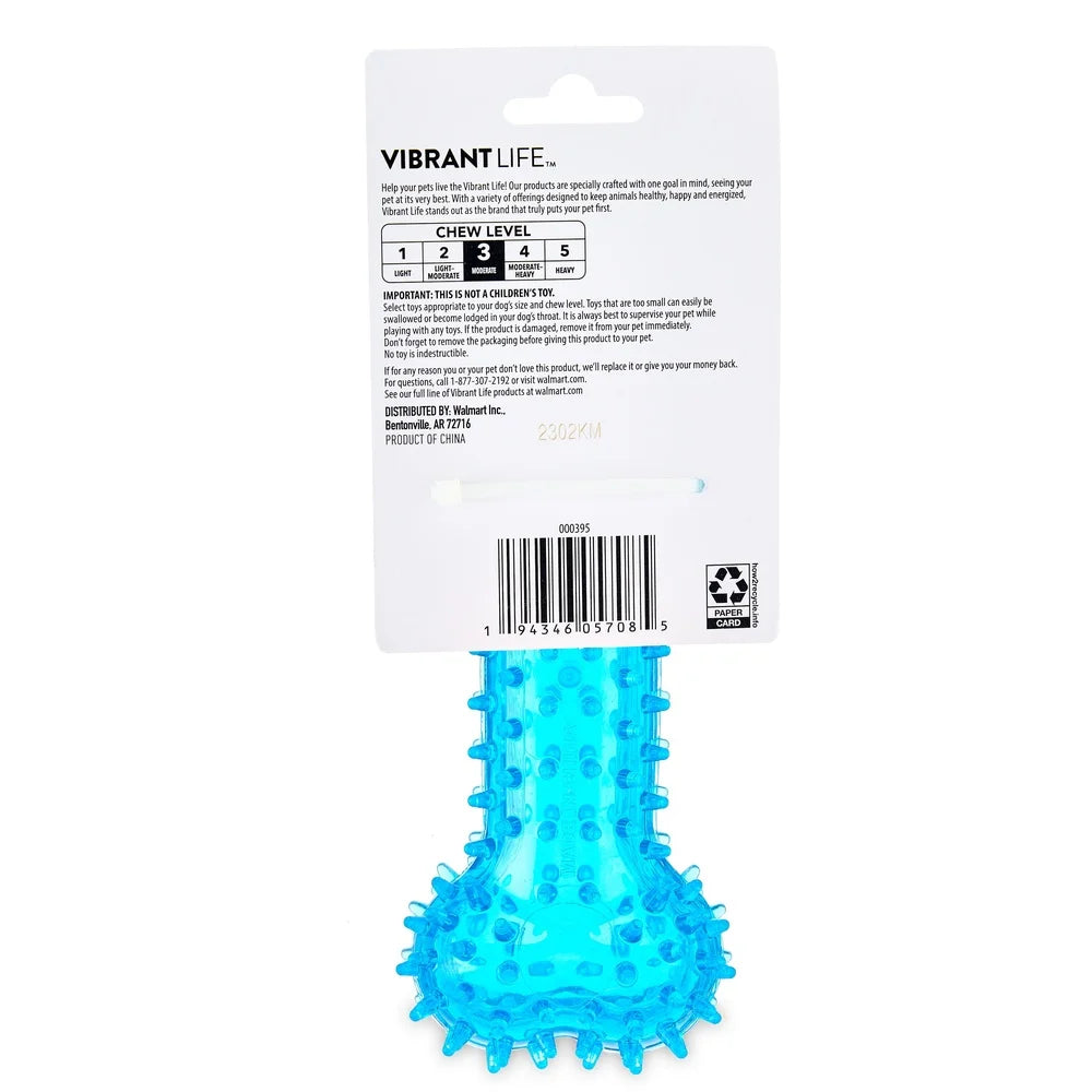 3 Pack Spiky Blue Bone Dog Toy Chew Level 3 Interactive Fetch Play Indoor Outdoor Durable TPR Chewable Moderate Chewers