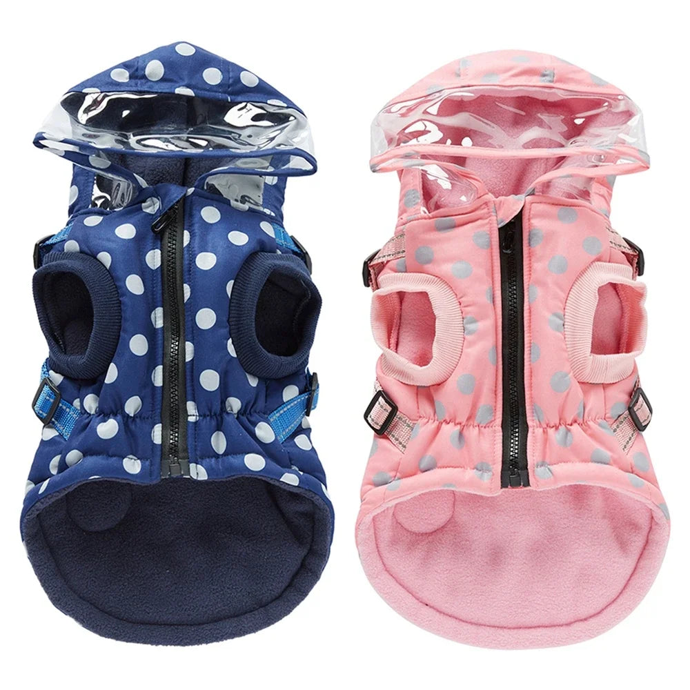 Winter Pet Dog Waterproof Clothes with Harness Warm Coat Cotton Hooded Jacket for Small Dogs Cat Chihuahua Coat Pet Supplies